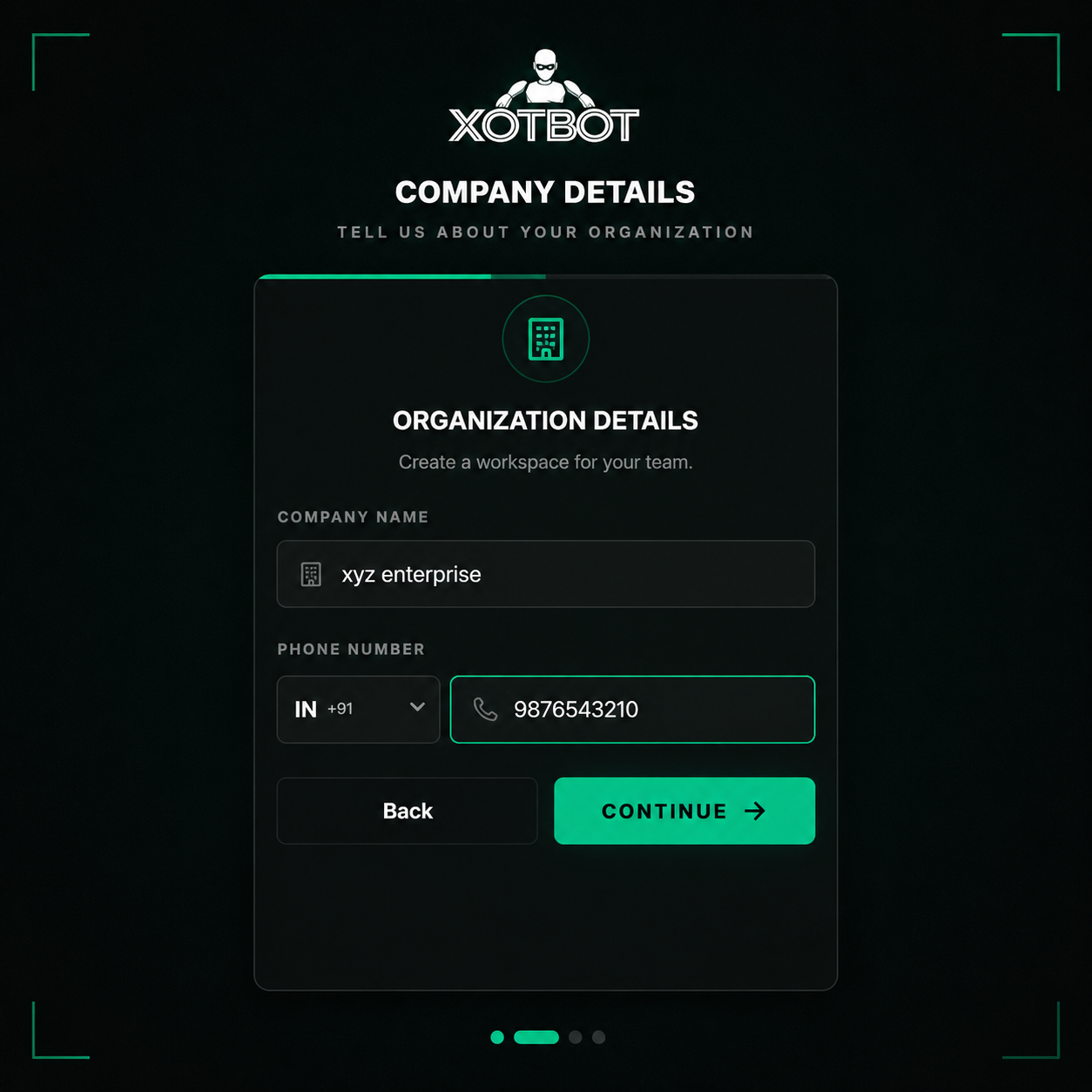 Company Details — XotBot chatbot setup step 02