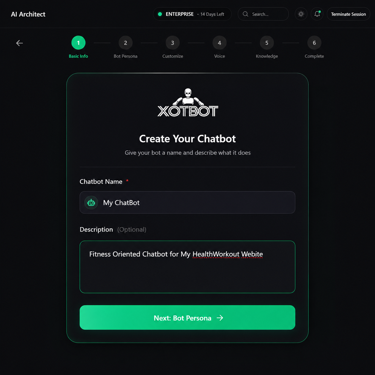 Name Your Chatbot — XotBot chatbot setup step 04