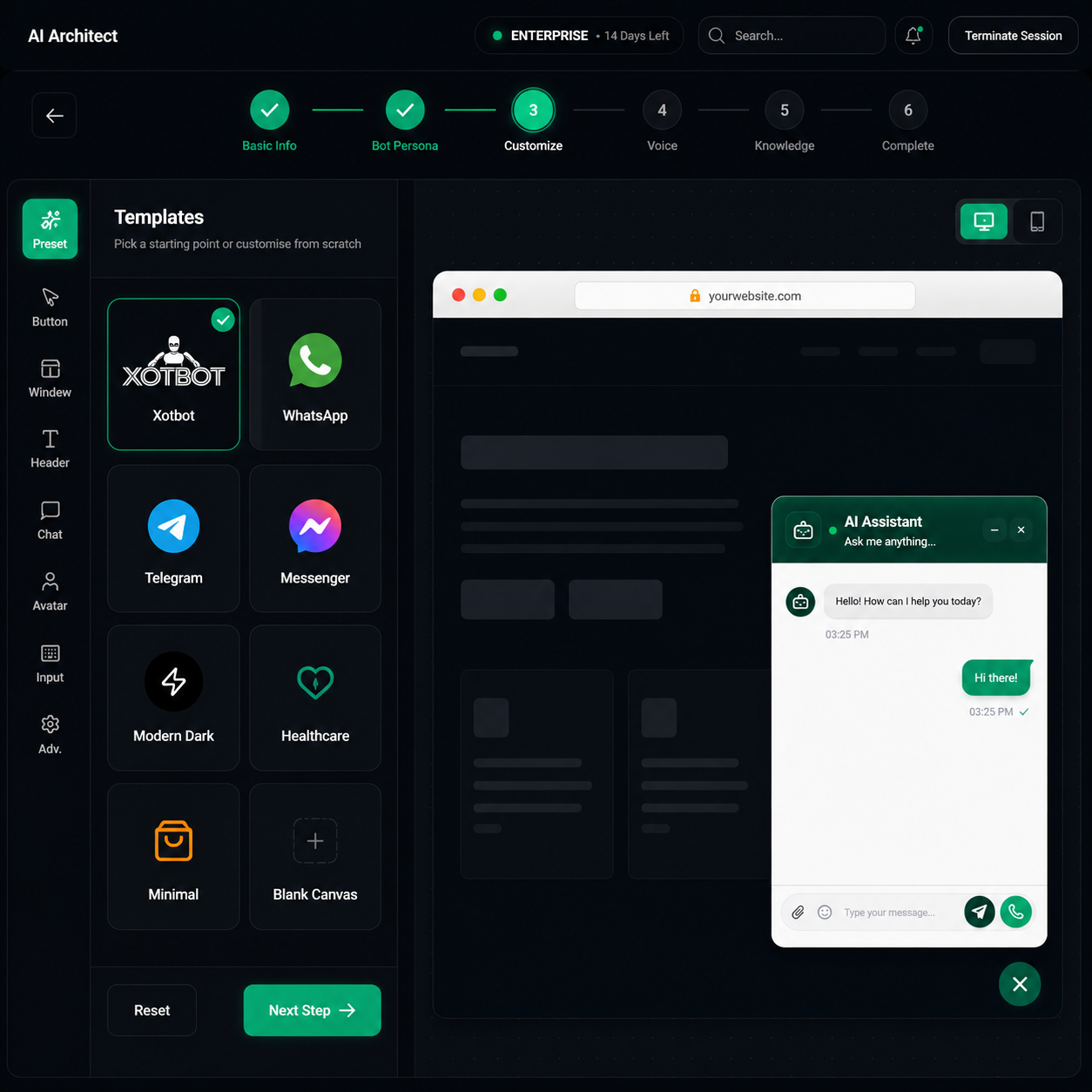 Customize Look & Feel — XotBot chatbot setup step 06