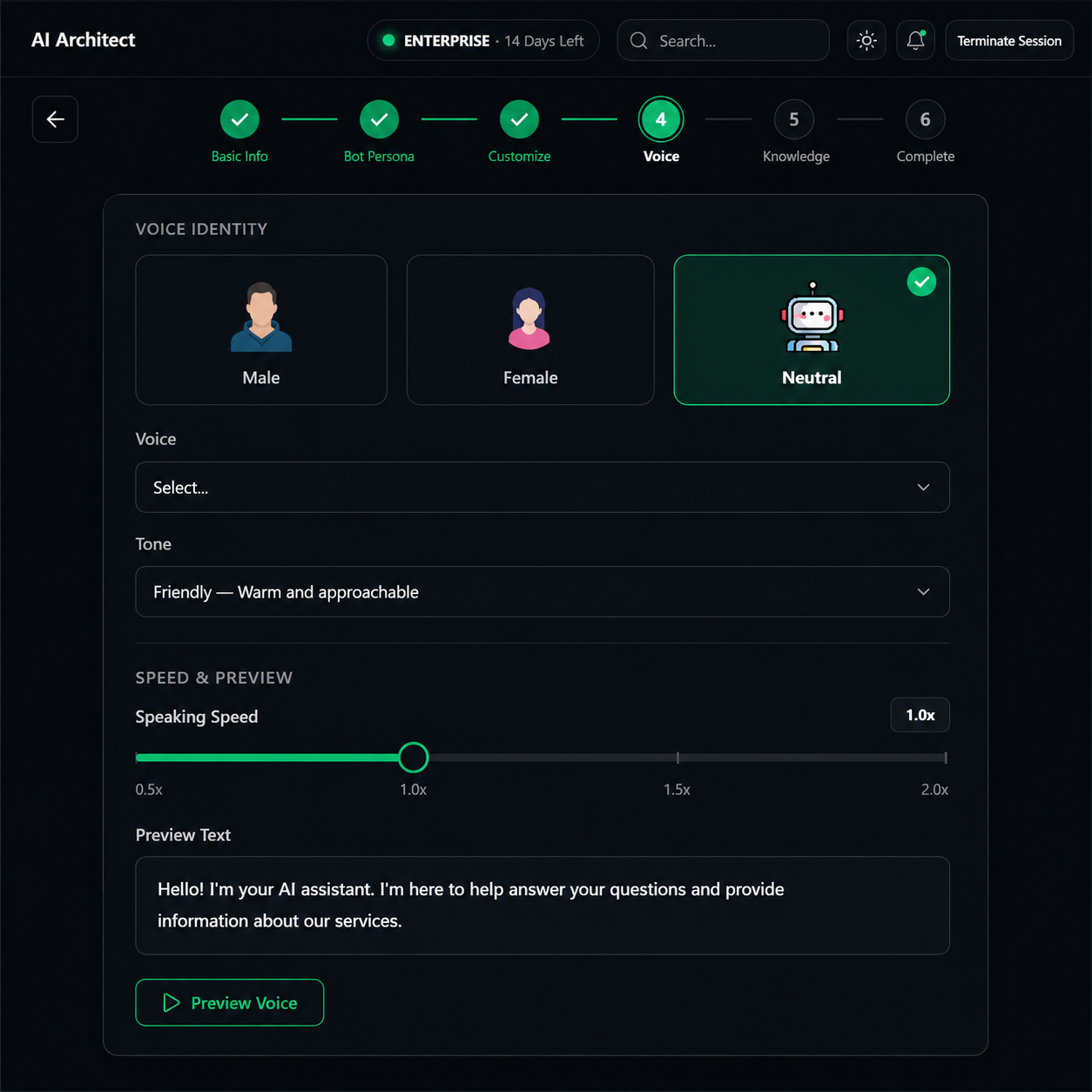Configure Voice AI — XotBot chatbot setup step 07