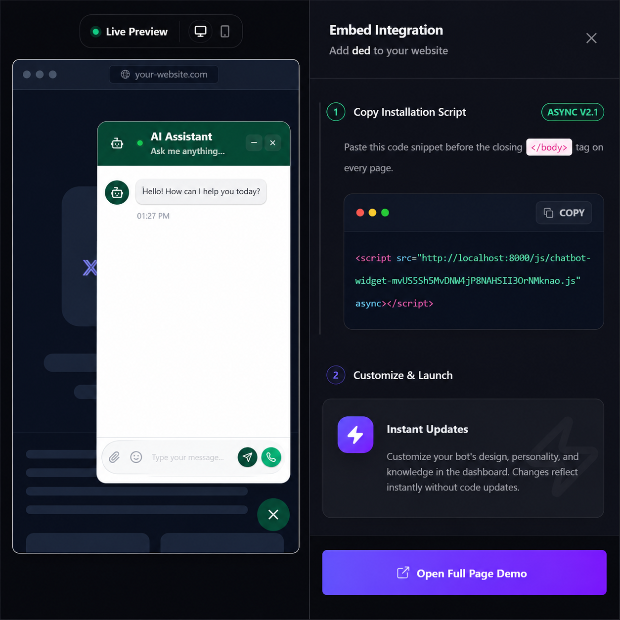 Test Your Bot — XotBot chatbot setup step 09